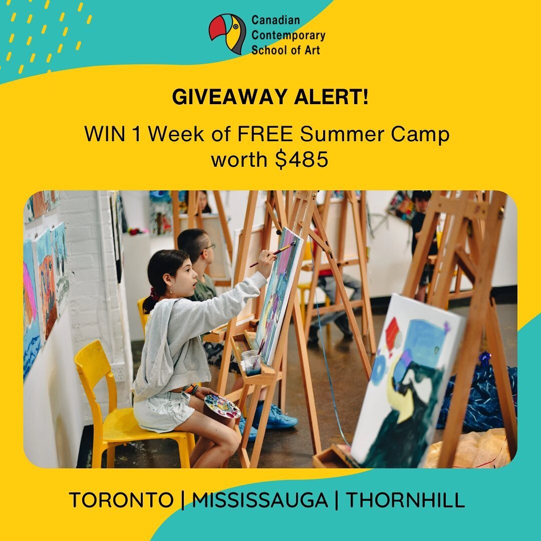 Giveaway Alert! 🔔

Your kid could enjoy this ONE WEEK of Summer Camp for FREE! Participate in our Giveaway Contest. 

Locations : Toronto | Mississauga | Thornhill 

Win 1 Week of Art Summer Camp🎨 worth $485 at CCSA, Toronto&rsquo;s Award Winning A