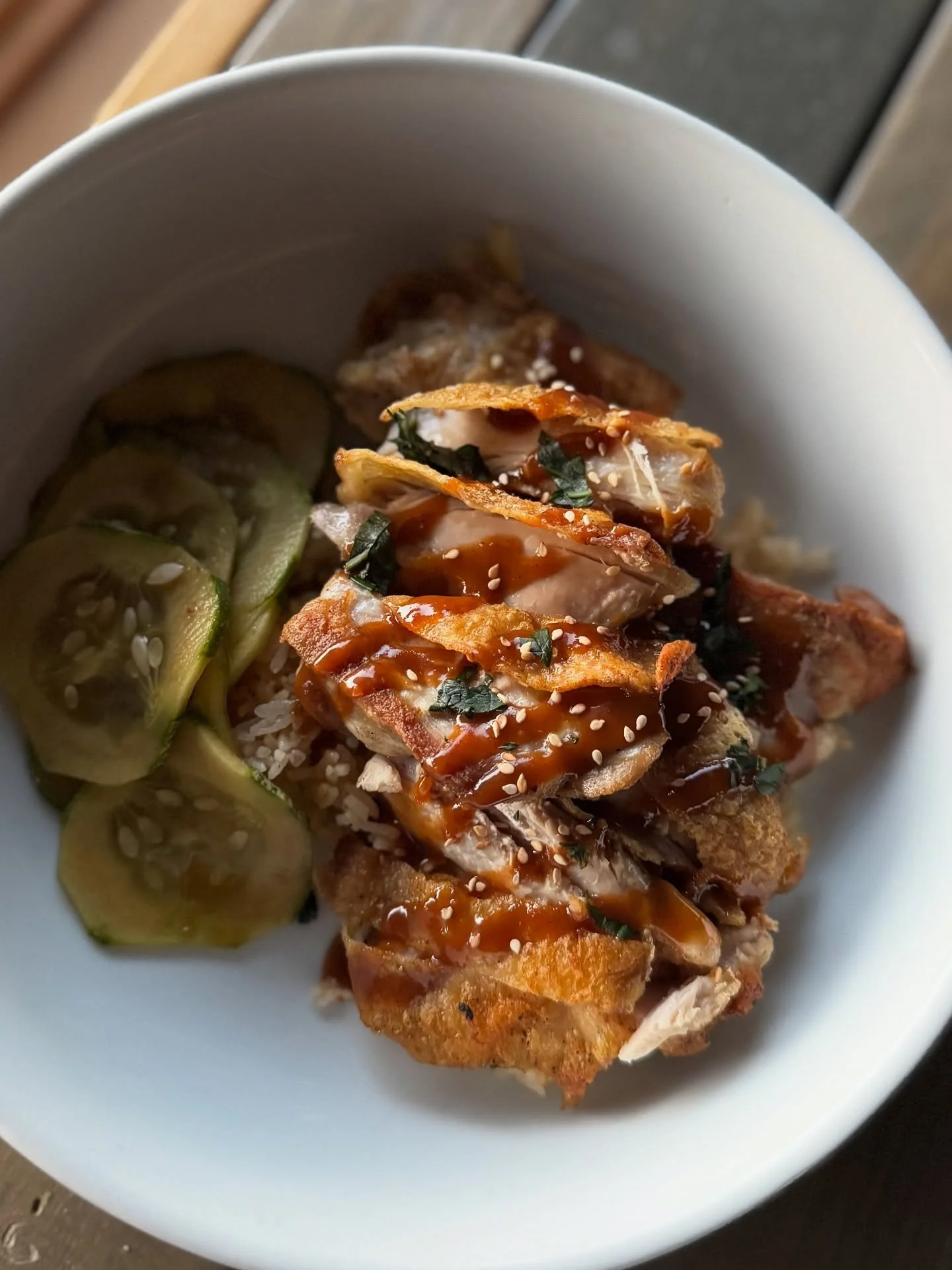 CRiSPY... Making this dish in different ways is a thrill. Deboned chicken thigh gets crisped in cast iron, oven-finished, and maybe a torch for extra crispiness. Topped with @trybachans, Yuzu Hot Salt from @ultrahotpeppers, chili oil, basil, and toas