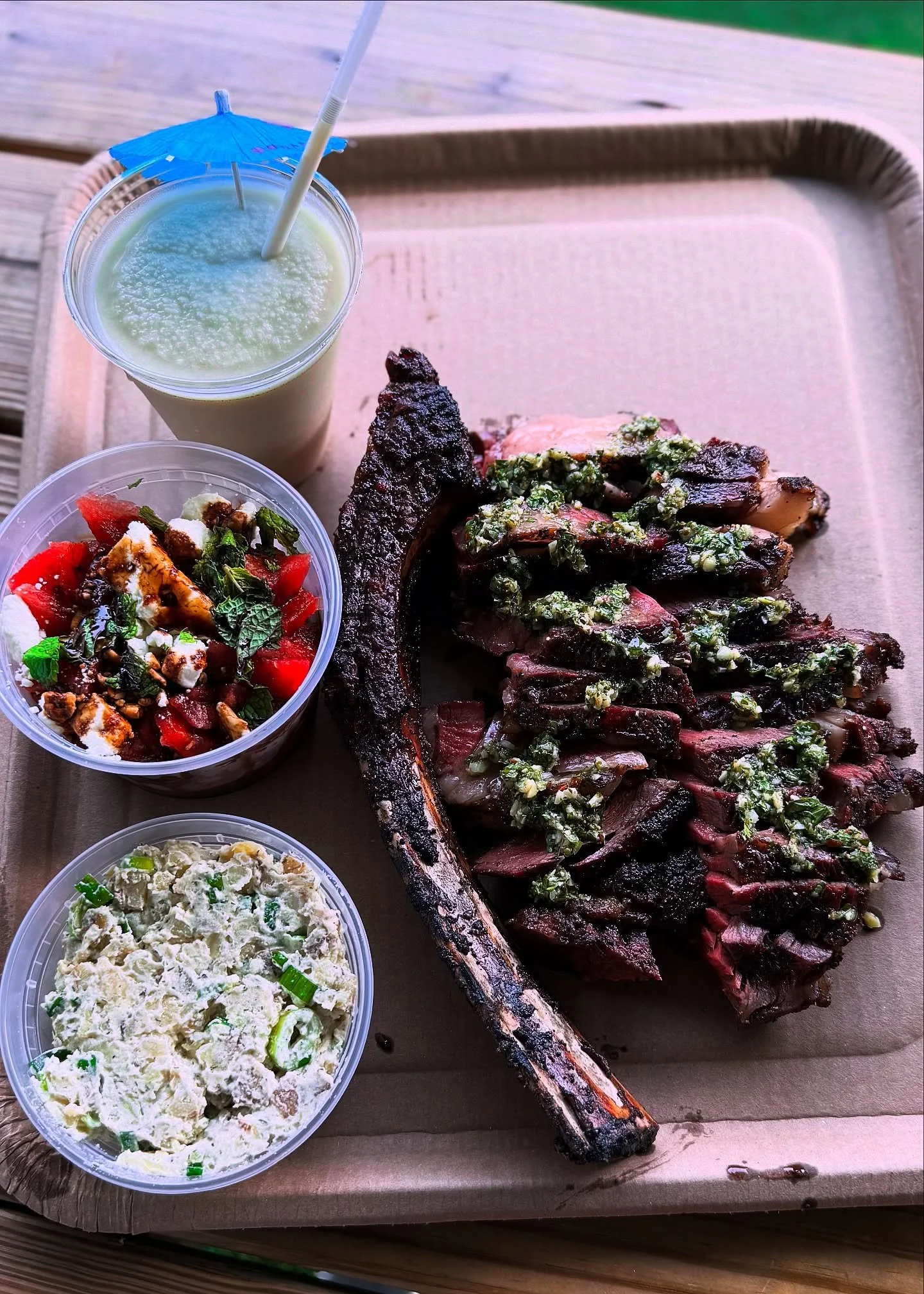 SUNDAY BBQ 

Epic meal put on by @arnsbbq for their end of season bash. Chef @barneyfleetwood was on hand to smoke the @range_mt Wagyu Ribeyes on the @mill.scale and seared over fire. Delicious sides by Arn&rsquo;s BBQ of smoke potato salad, watermel