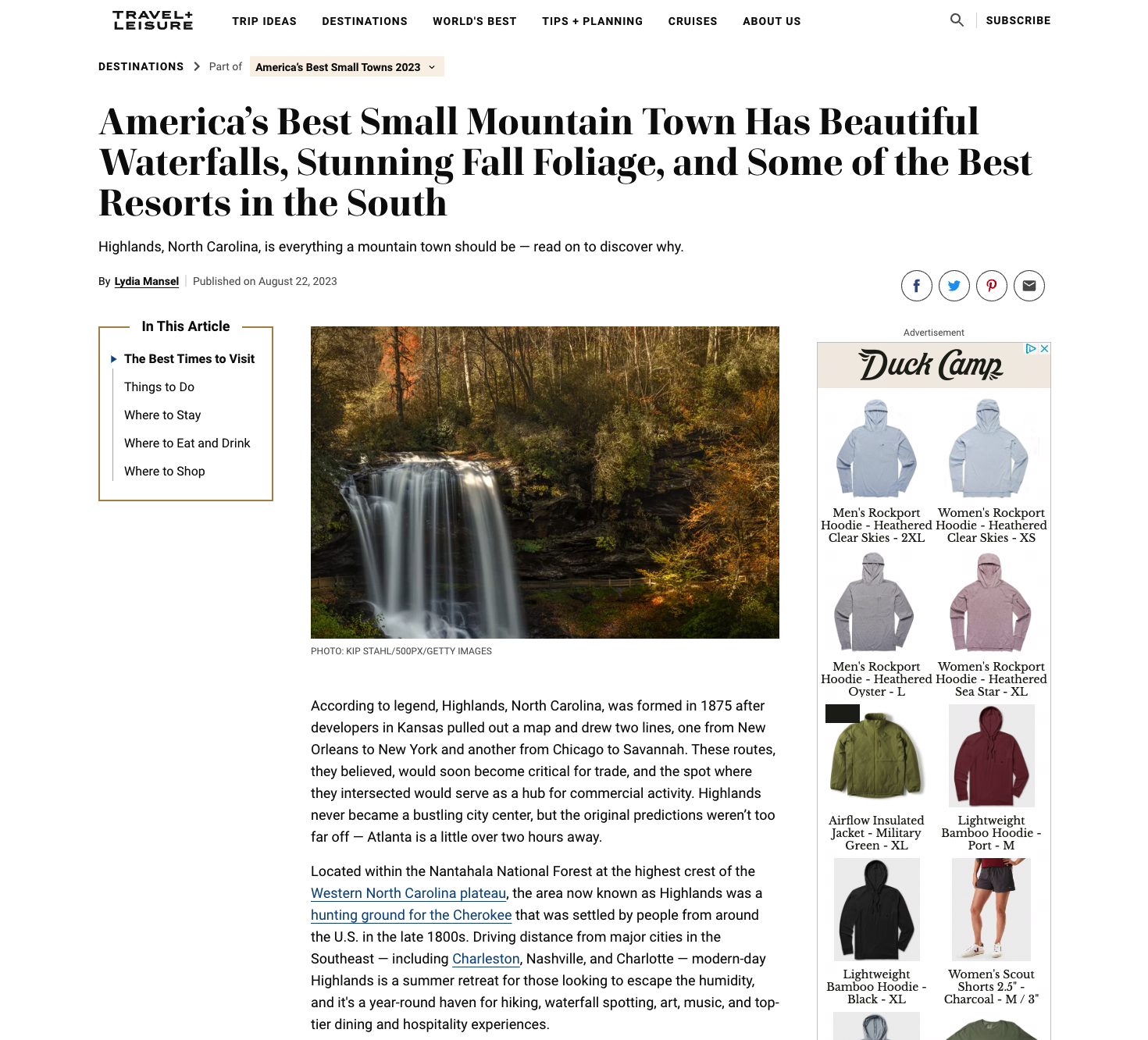 Travel + Leisure: America’s Best Small Mountain Town is Highlands/Cashiers