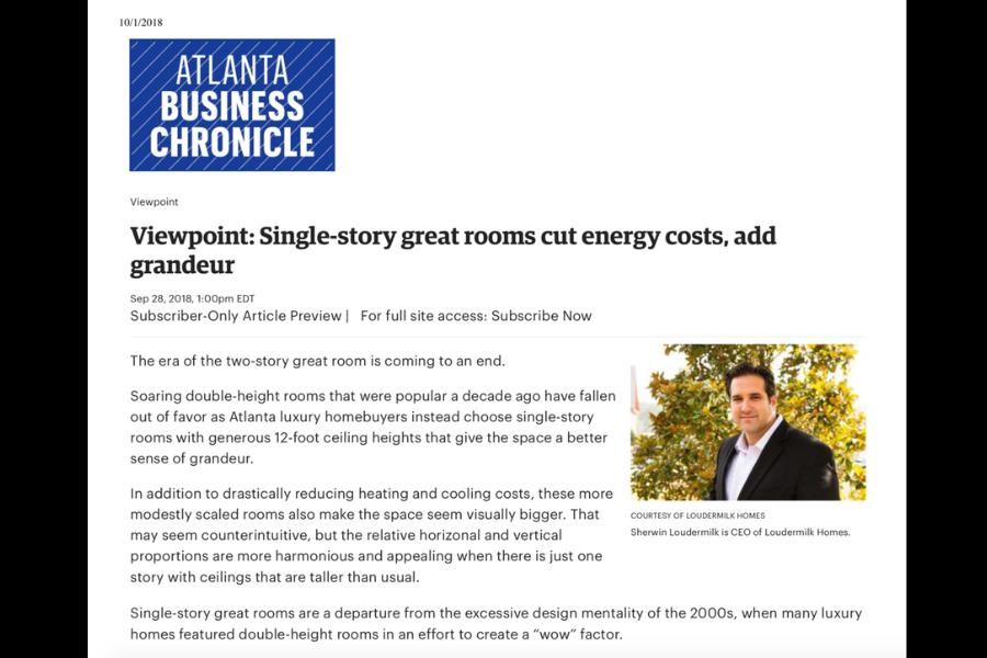Atlanta Business Chronicle Viewpoint: Single-story great rooms cut energy costs, add grandeur