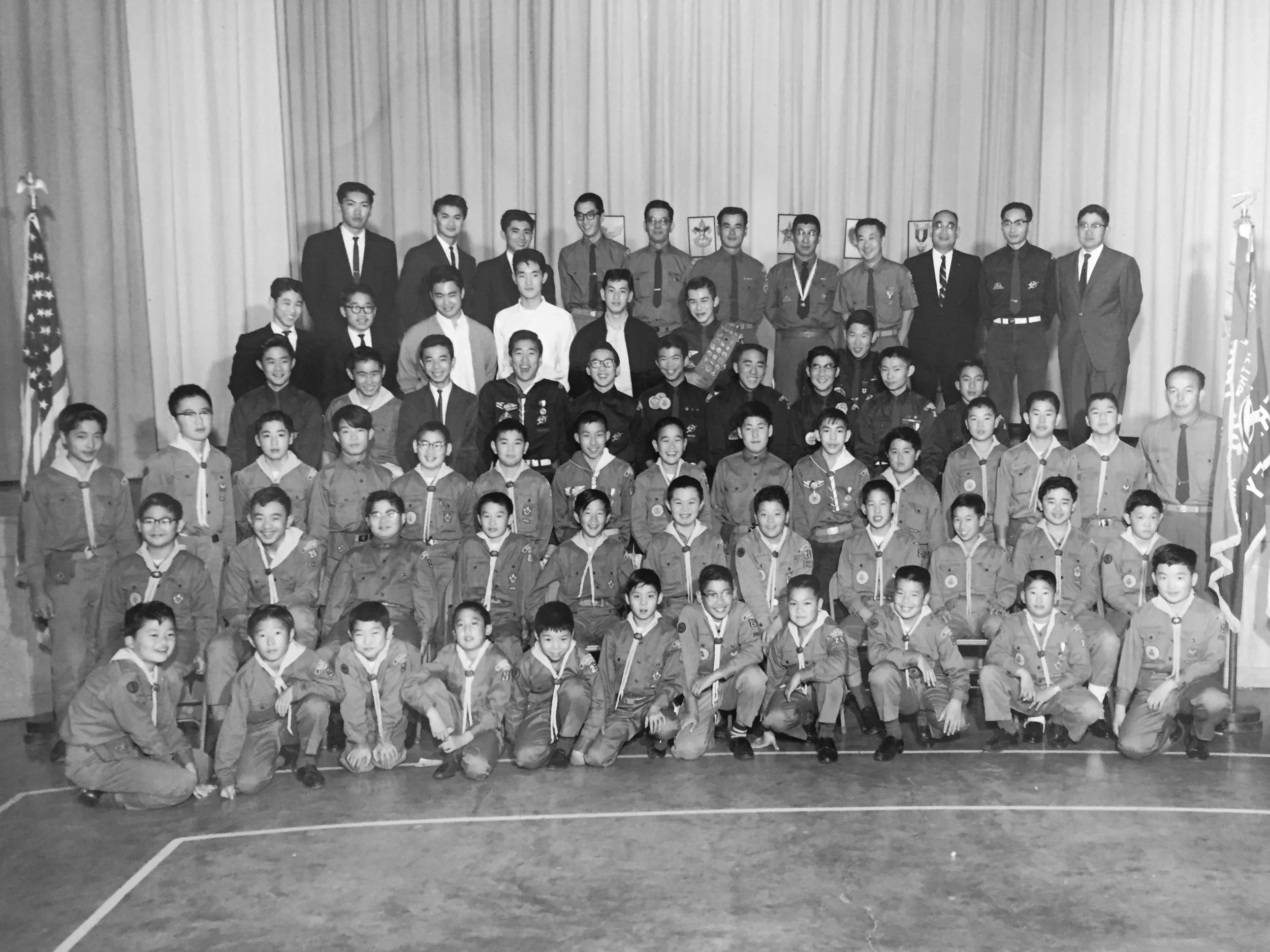 Jordan began his Berkeley Boy Scout troop when he was 26 and led it for 37 years. He is in the top row, fifth from right.