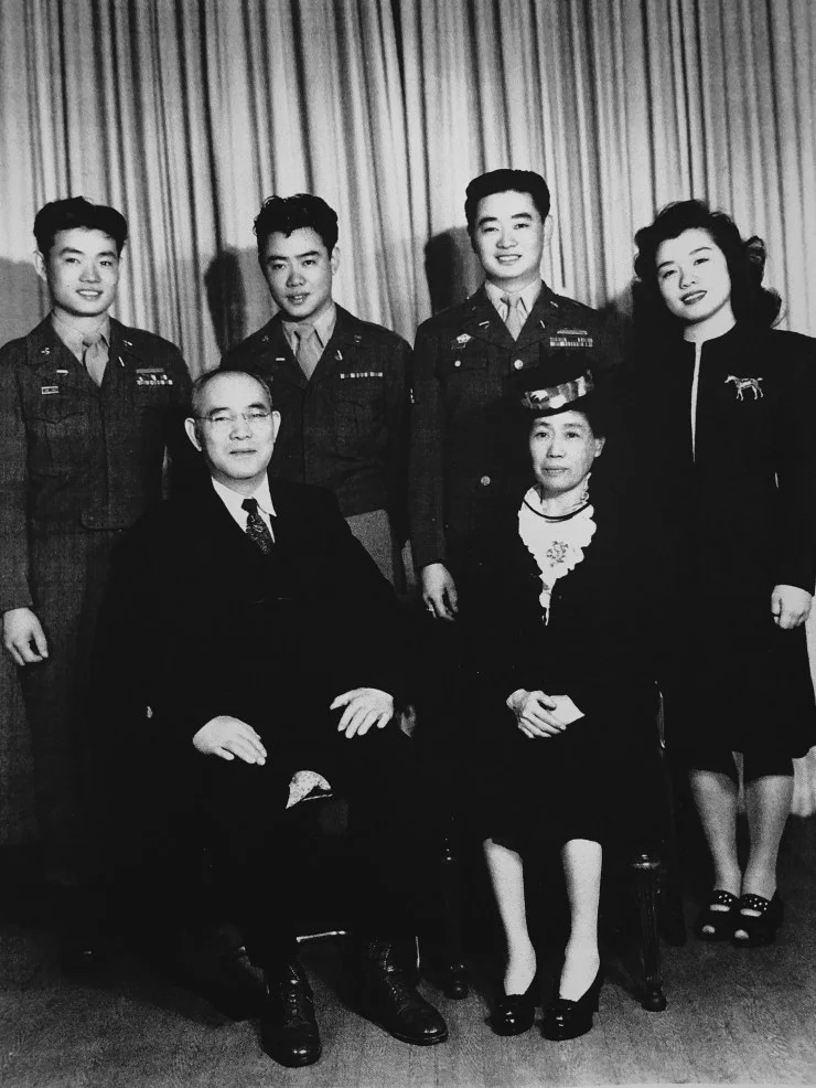 The Noguchi Family. From left to right, back row: The kids, Hank, Steve, George and Alice. Front row: The parents, Eijiro and Naka Noguchi