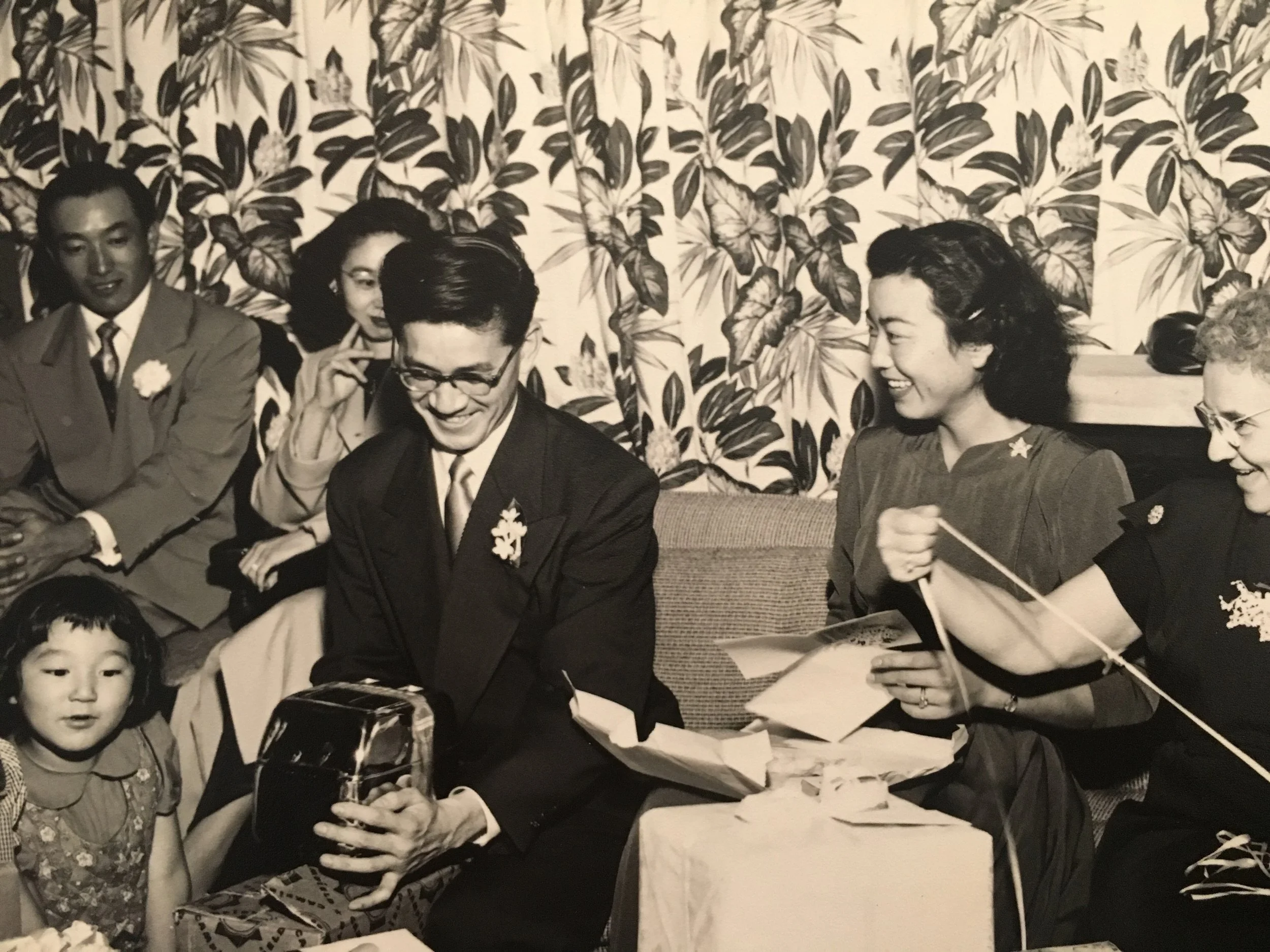 Clarence and Yuri at their engagement party. Clarence was a veteran of the 522nd Field Artillery Battalion, the Nisei unit that discovered one of the subcamps of Dachau.
