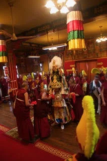HHDL with the Nechung Oracle at Nechung Monastery