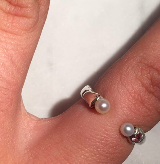 Freshwater pearls and pink sapphire set in sterling silver