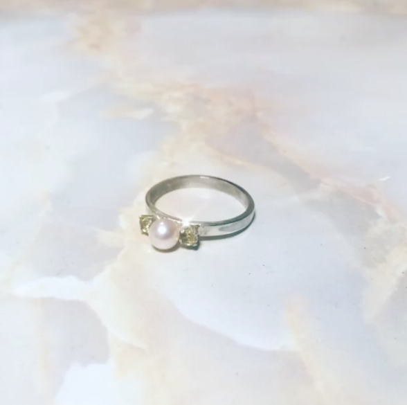 Yellow sapphires and freshwater pearl set in sterling silver