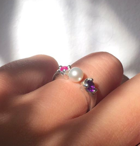 Ruby, amethyst and freshwater pearl set in sterling silver