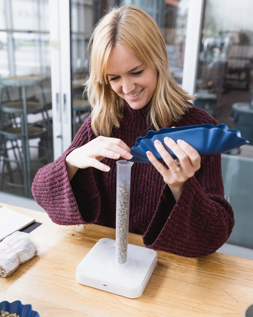 Measuring density levels, which could affect roasting