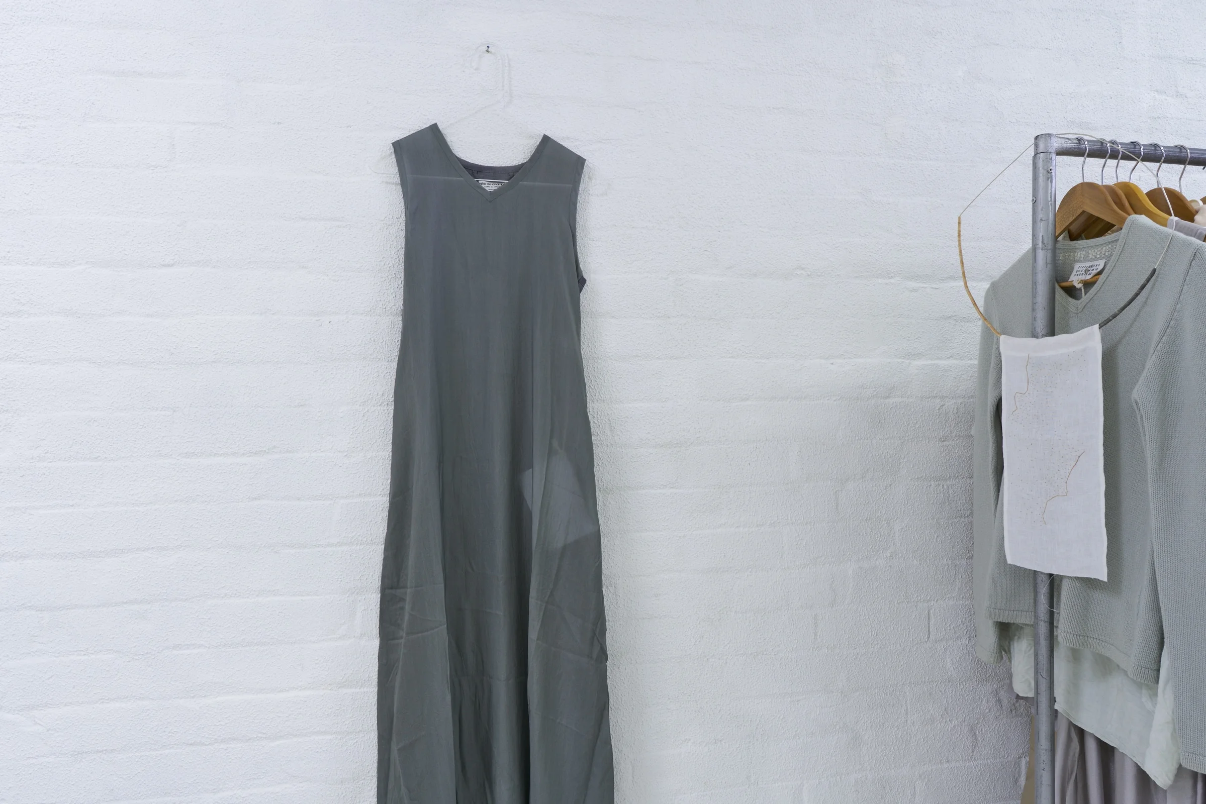 Iko Iko, Clear Hanger, 2019. Clear plexi. Lilly Buttrose, A hanger: designed only to hang my practice illustrated in four techniques, 2019.