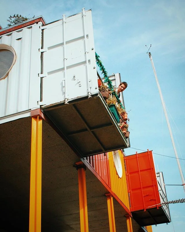 Container City 2 balcony detail. The building  offers 5 floors of workspace, with 22 studios occupied by creative businesses #containercity