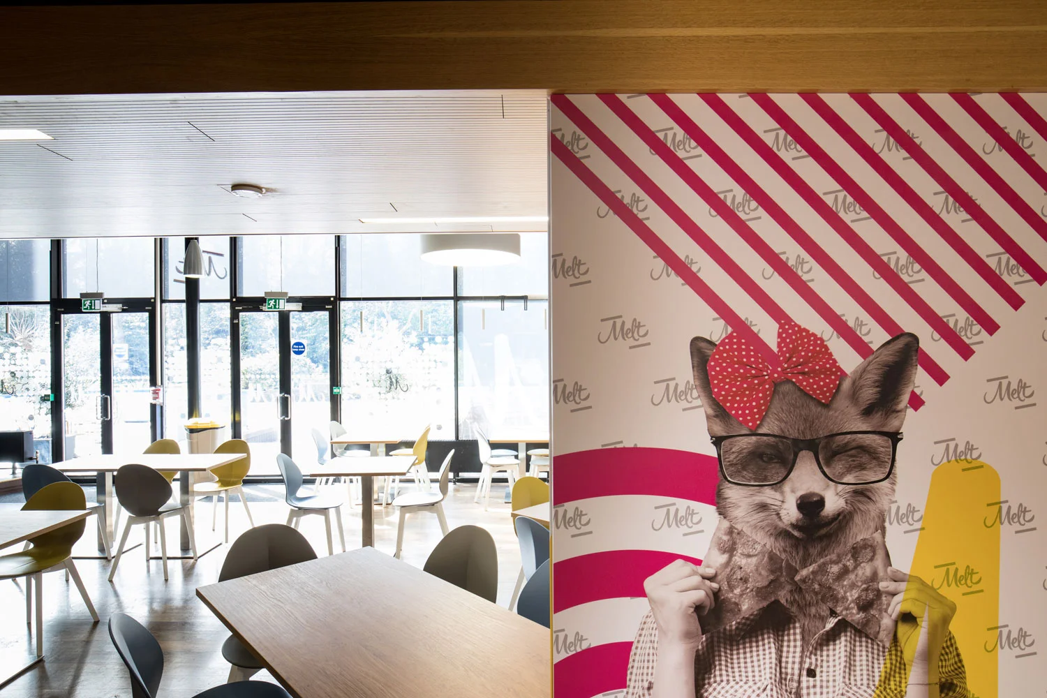 Fox with pizza graphic