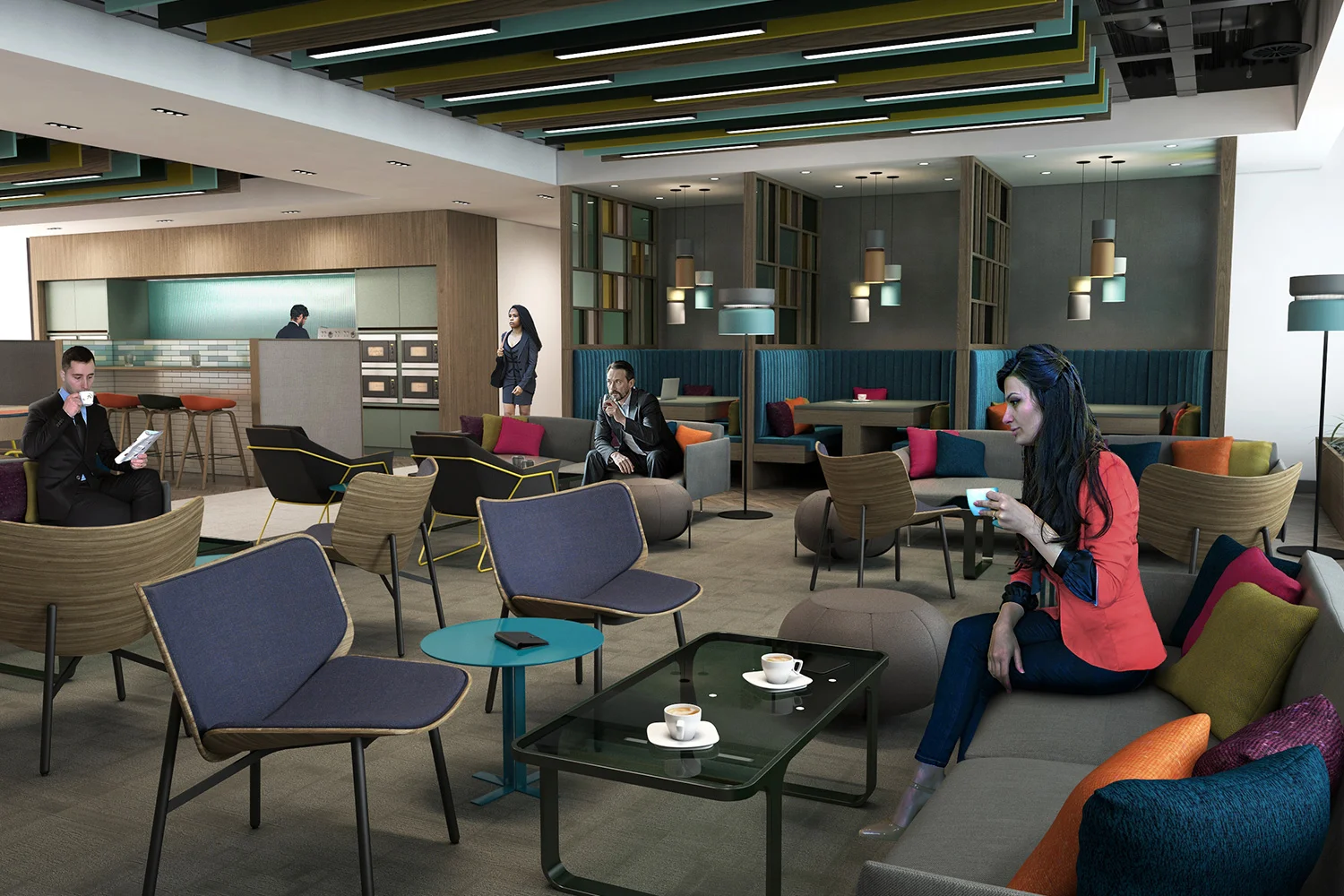 CGI visualisation Canteen with booths and sofas