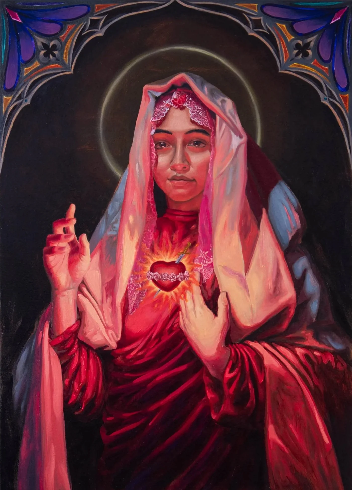 The Immaculate Heart of Mary  
oil on canvas over panel, 28x20 inches, 2024