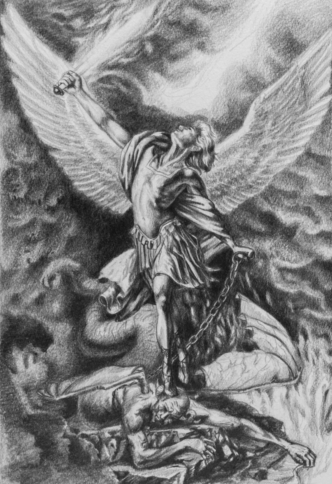  The Moment After - St. Michael  
Drawing on Paper, 15x11 inches, 2025