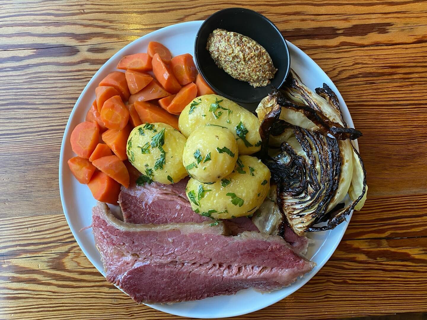We are pumped for dinner this evening and tomorrow (of course!) we will be serving up hot plates of corned beef (cured 7 days in house), potatoes, roasted cabbage and mustard. It has become one of our signature holiday preparations and we are excited