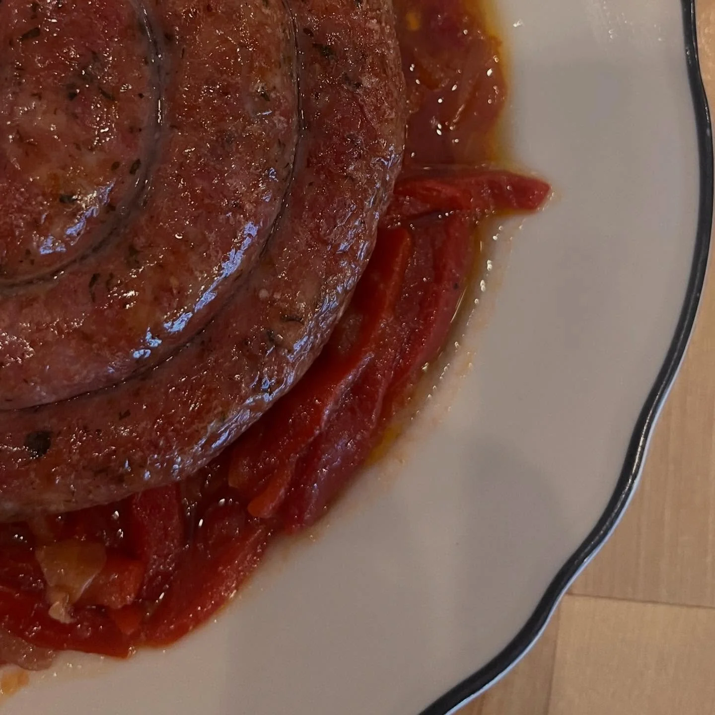 Fennel sausage pinwheels are back! Served over sweet and a sour stewed peppers. This; a big plate of pasta and a glass of wine and your in business. 
.
.
.
#sausage #peppers #notpasta #nyack #holidays #pork