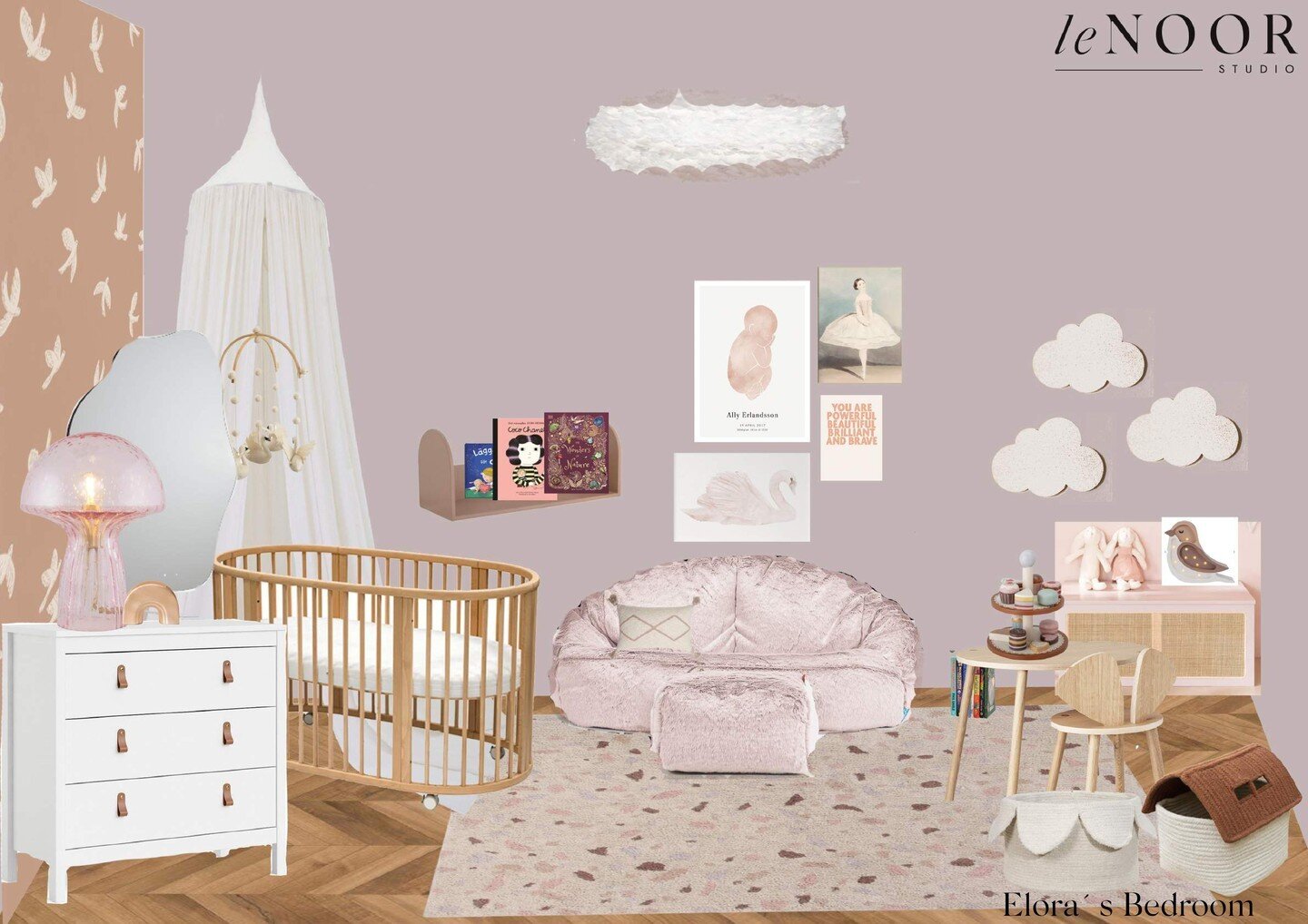 We love to design girls' bedrooms. first because our little clients are the most honest and genuine, and then because we are creating rooms for them to grow, to develop, to create memories and to deep bonds. ⁣ This room was inspired by swans and we w