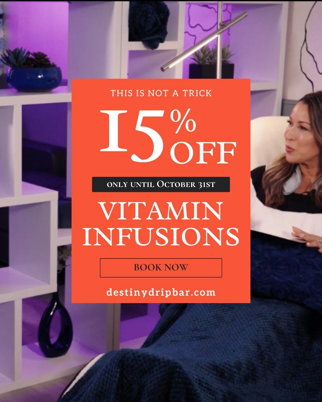 Last call! Don't let the spooky season drain your energy! ⏳
You have just two weeks left to snag this deal. Boost your immunity, fight off the Halloween hustle, and refresh your glow with a Vitamin Infusion at Destiny Drip Bar.
Treat yourself (no tr