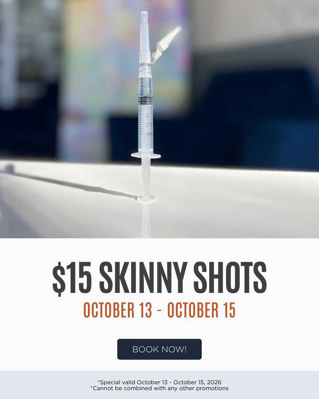 Looking for that extra edge in your wellness routine? 🏋️&zwj;♀️✨

Through Thursday, enjoy $15 Skinny Shots! Our powerful blend combines:
✨ Vitamin B12 for sustained energy
✨ Amino Acids to support lean muscle development &amp; weight loss

Book Now!