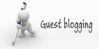 White stick figure holding a giant pen next to title Guest Blogging