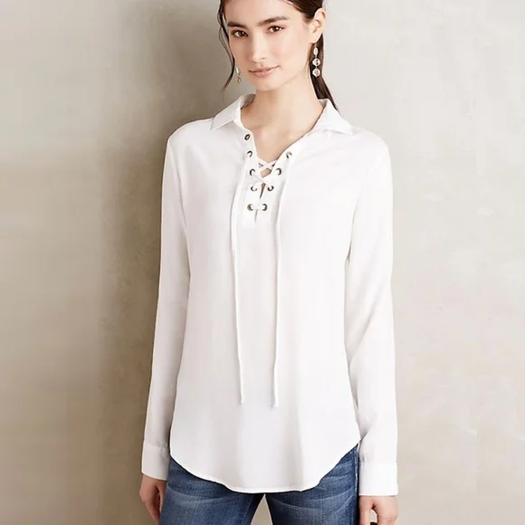 cloth and stone white lace up shirt .jpeg