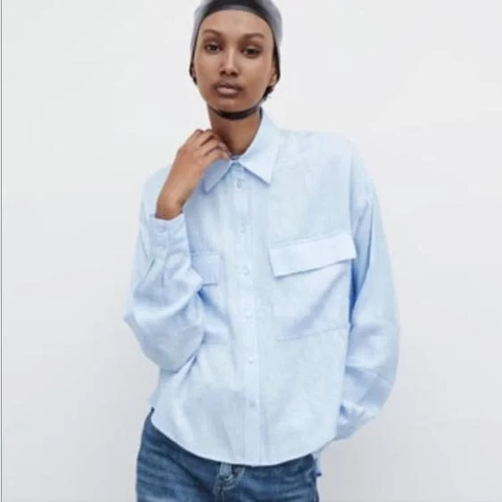 zara wrinkled button down double pocket 