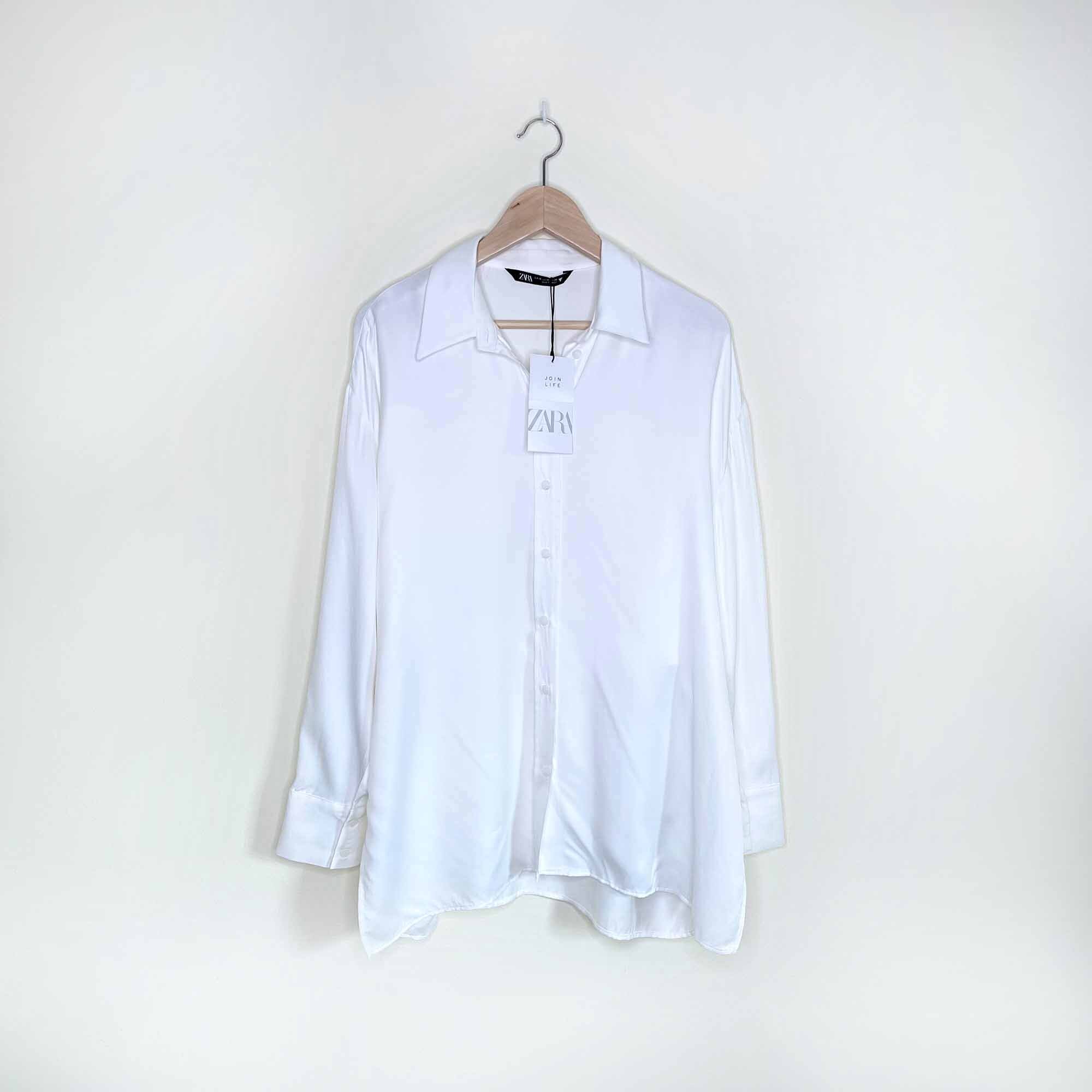 zara oversized white satin button down shirt — good market