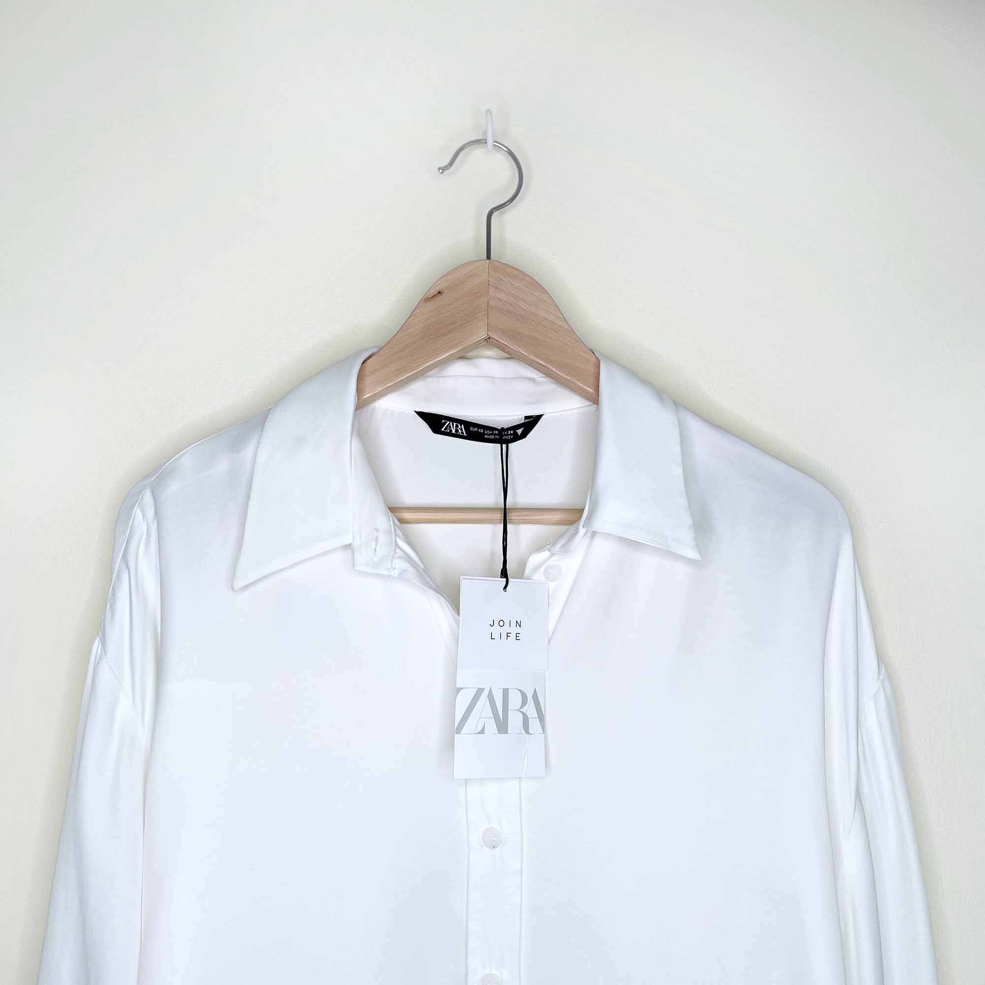 Zara oversized white satin button down shirt — good market
