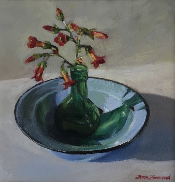 succulent flower and blue enamel bowl