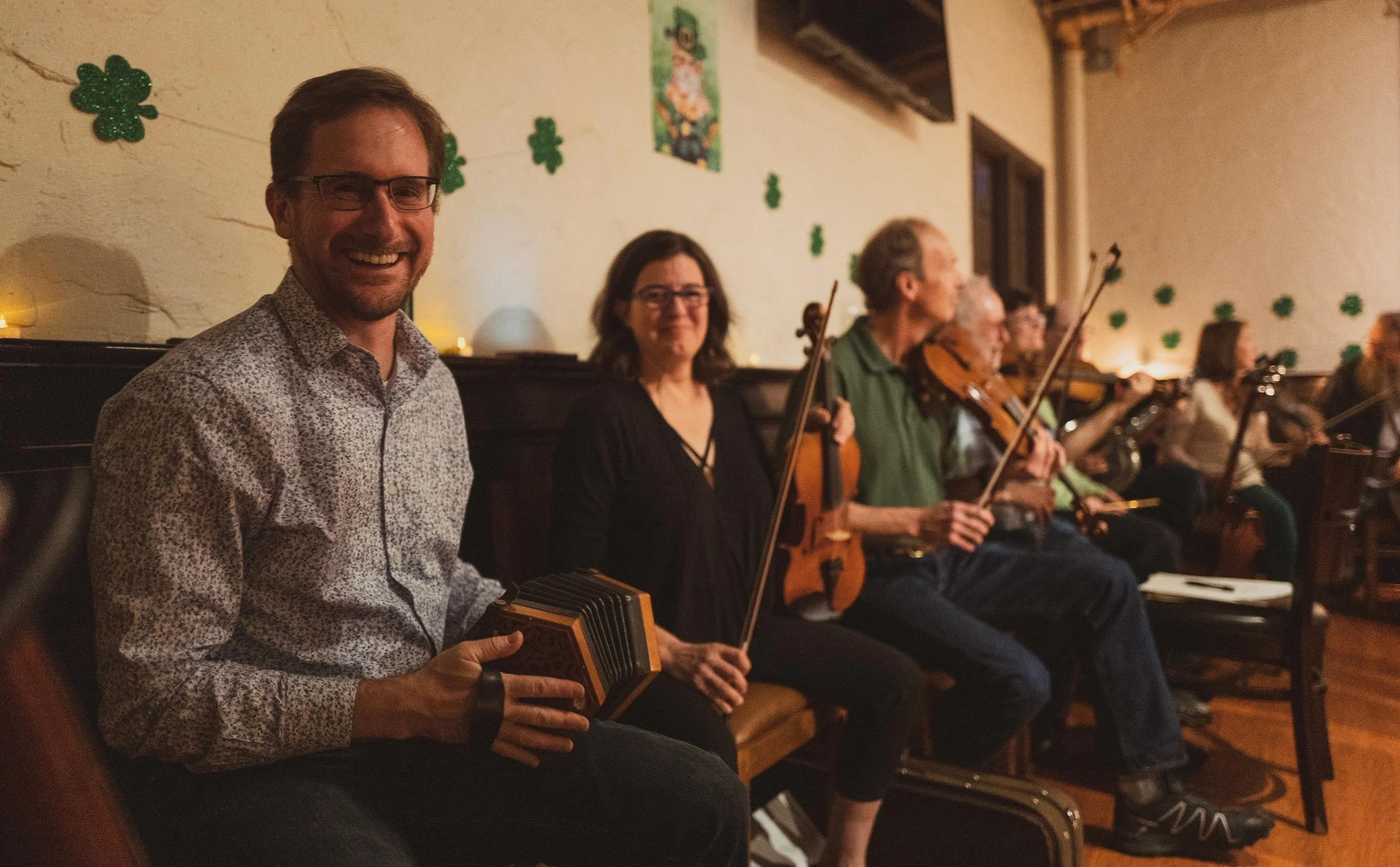 Playing music is a communal activity and here BTD teams up with other area musicians for an anniversary party