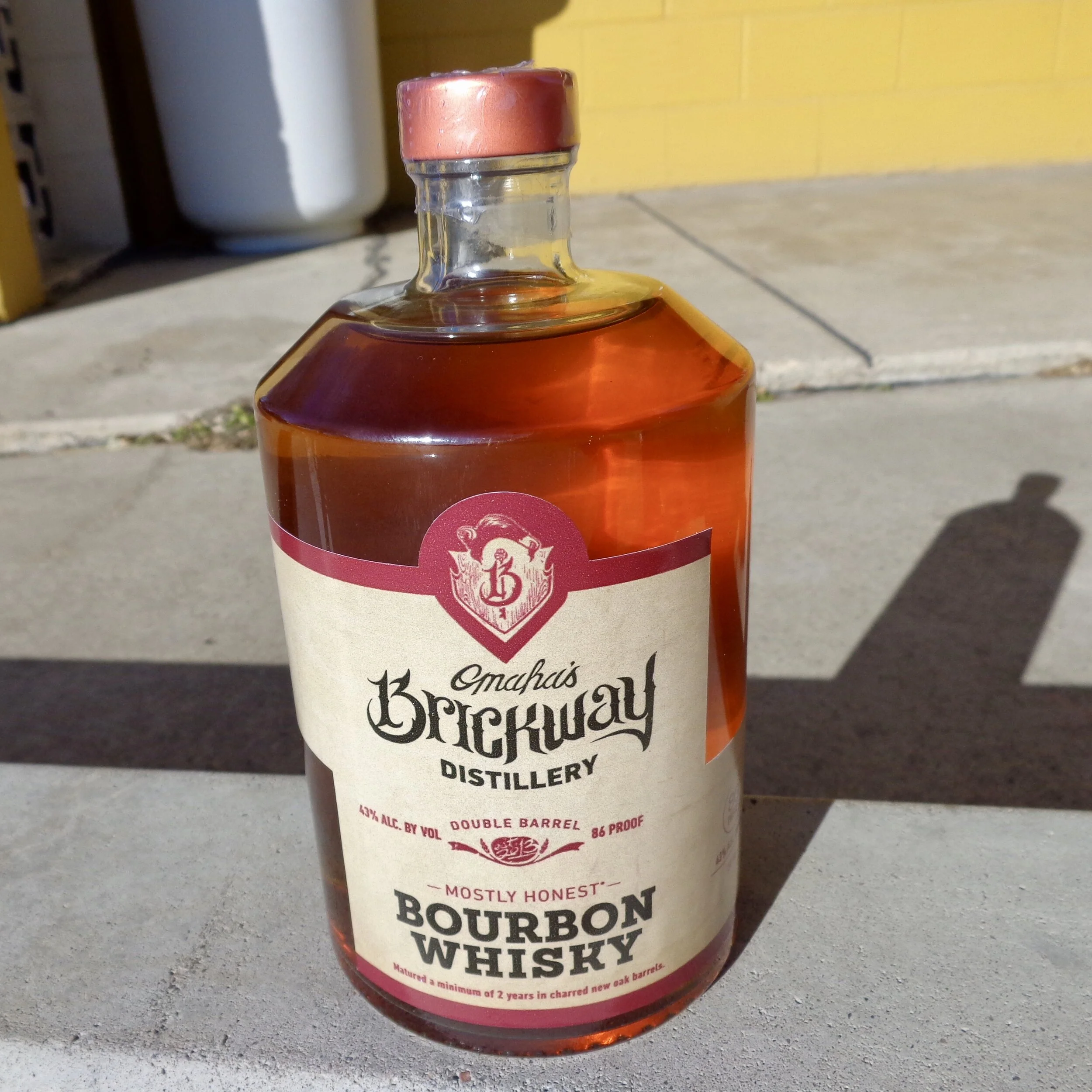 Bottle of Brickway’s Mostly Honest Bourbon Whisky.