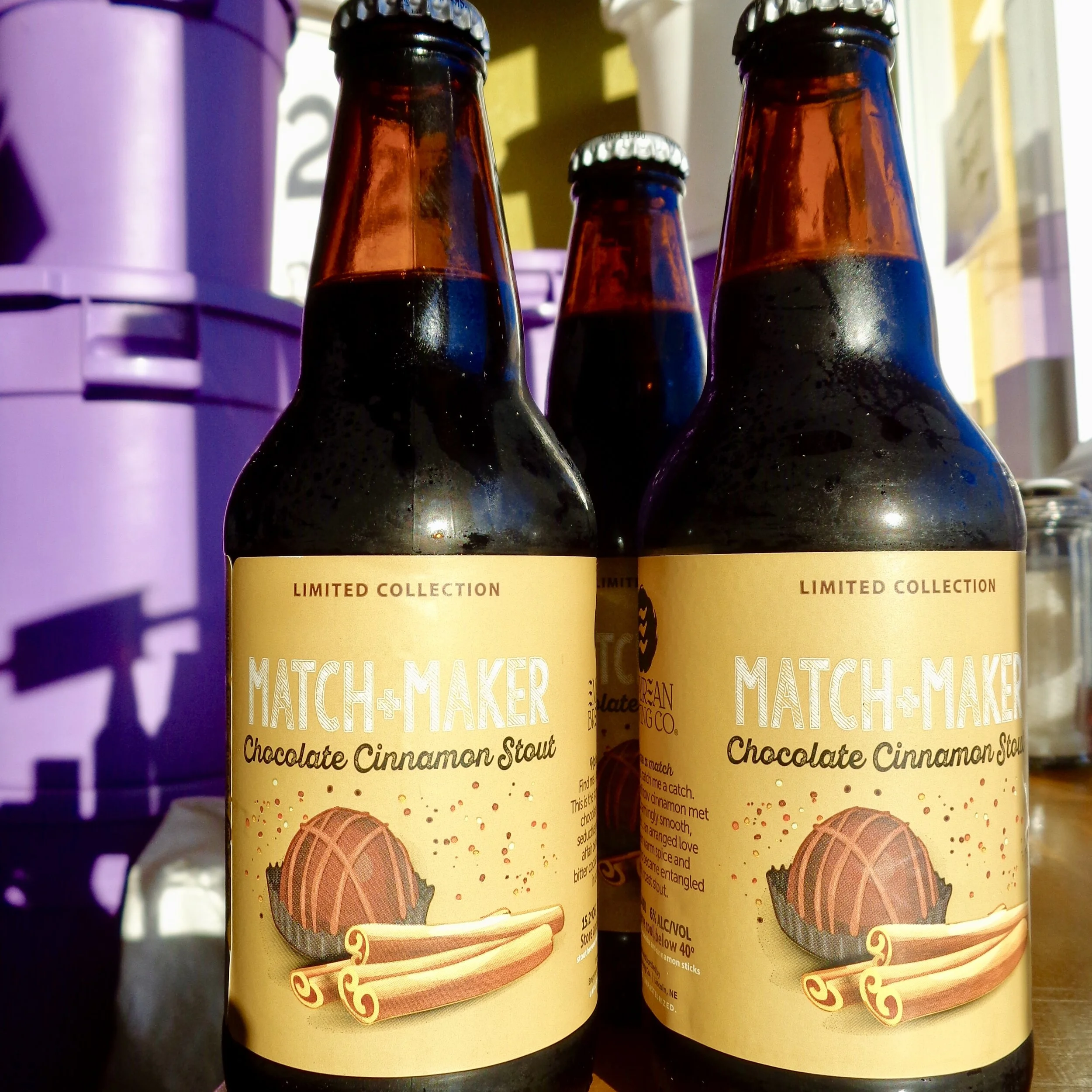 Bottles of Empyrean Brewing Co’s Match Maker Chocolate Cinnamon Stout.