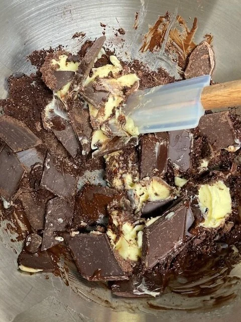 1.2 Melting it all together! Add a pinch of salt here if you like too. You don’t have to but it usually gives it a little punch. Also, some people like really salty brownies! Personally, for more delicate single origin brownies, I like just the slig…