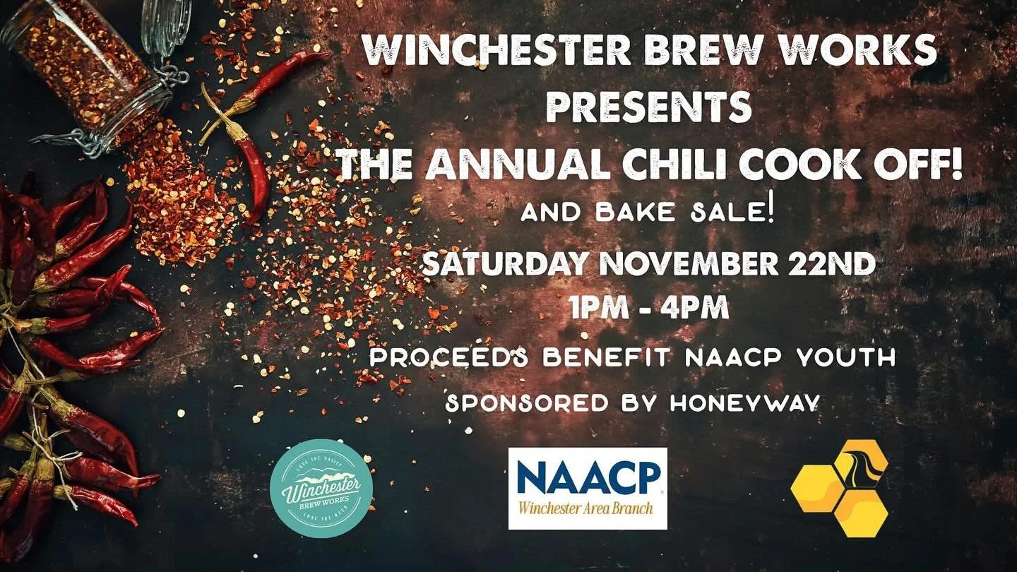We&rsquo;re just a month away from our Annual Chili Cook Off! 

For the chili tasting, suggested ticket donation is $10. 

For the Cookoff competitors, entry fee is $20 and is DUE to Winchester Brew Works by November 10, 2025.

Calling all Chili Cook
