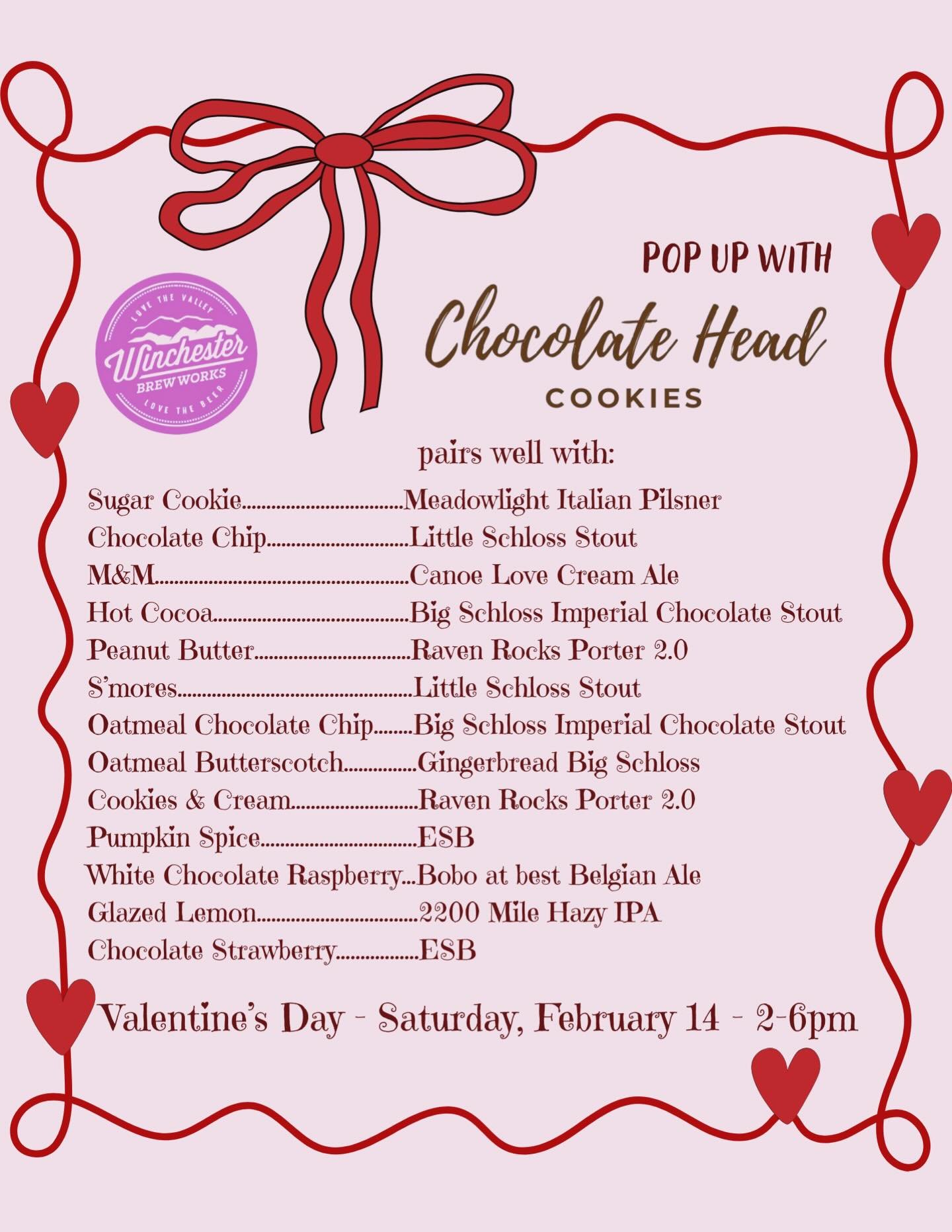🚨🤍🍪 VALENTINE&rsquo;S DAY CHOCOLATE HEAD COOKIES POP UP ALERT 🚨🤍🍪

This Saturday, February 14, Sydney from Chocolate Head Cookies will be here selling her incredible cookies! We&rsquo;ve taken the time to curate a perfect cookie pairing list fo