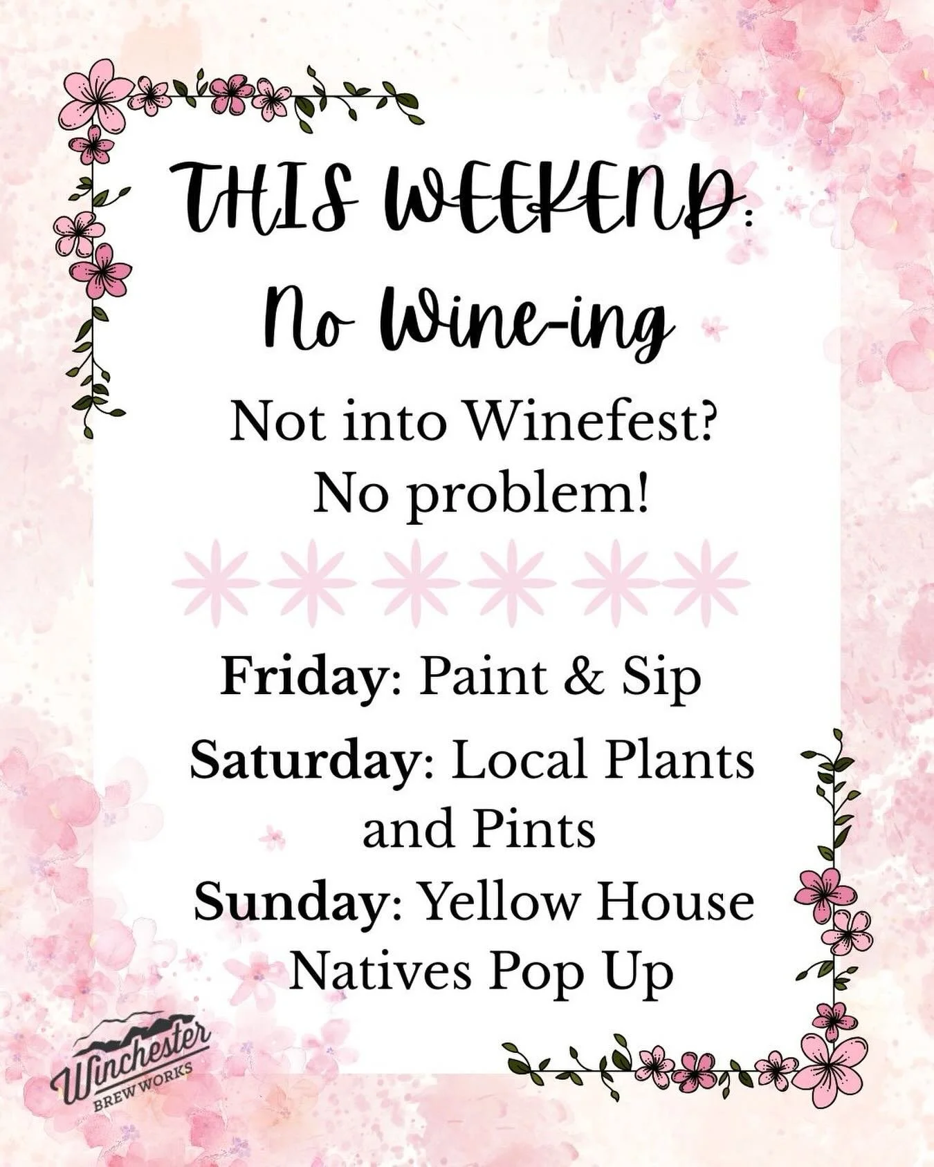 Not a Winefest person? Same. Don&rsquo;t worry, we&rsquo;ve got you covered all weekend long! 
🎨 Friday: Paint n&rsquo; Sip with @paintnsipdenhaag!
🪴 Saturday: Local Plants and Local Pints with vendors, discussions around sustainability, and plants