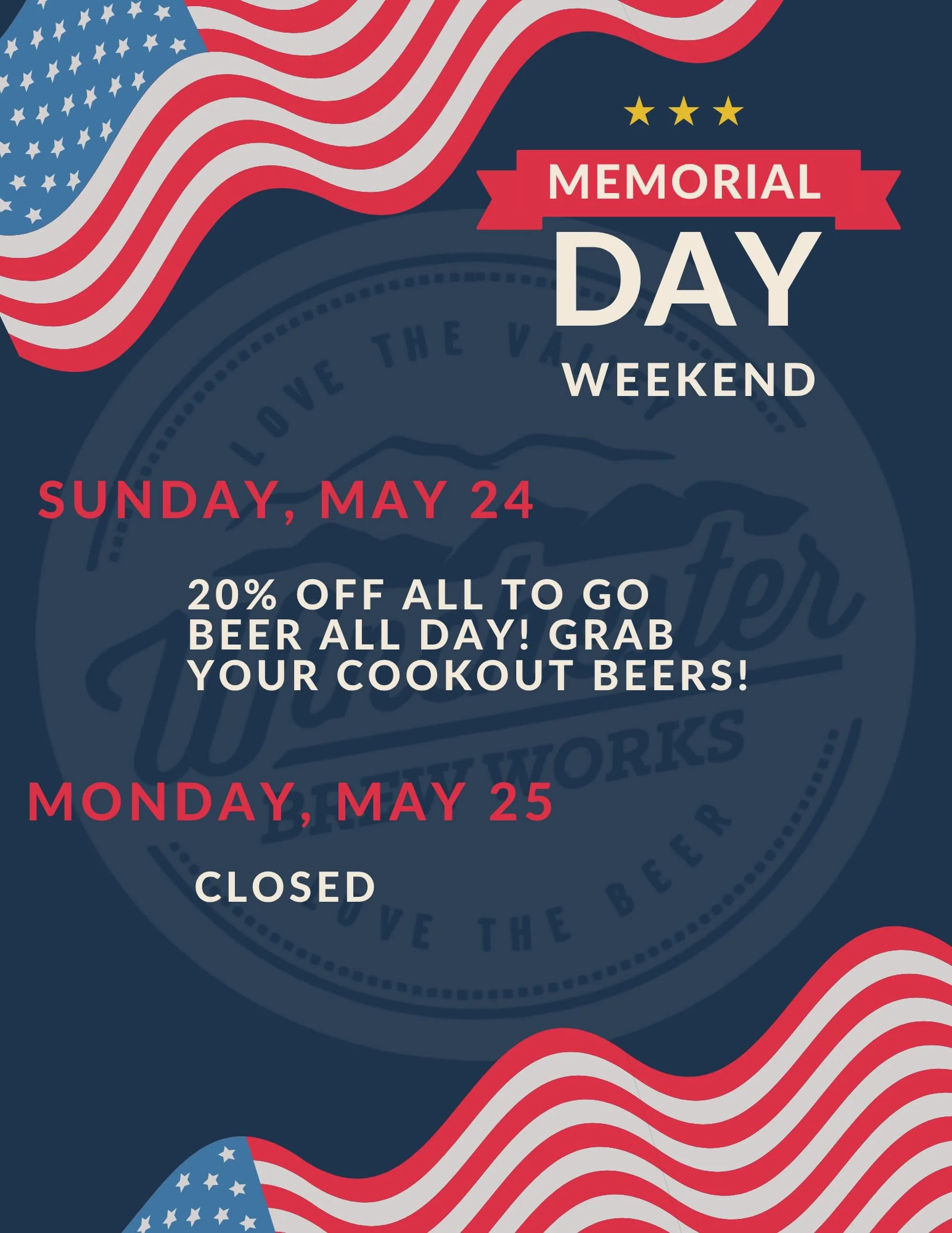 Three day weekend?! Finally! 🍻

Come spend your weekend with us! We&rsquo;ve got plenty of beer on tap, something for everyone! 

We will be open regular hours Friday-Sunday, come and get some to go beer for 20% off this Sunday! Bonus: Holly&rsquo;s
