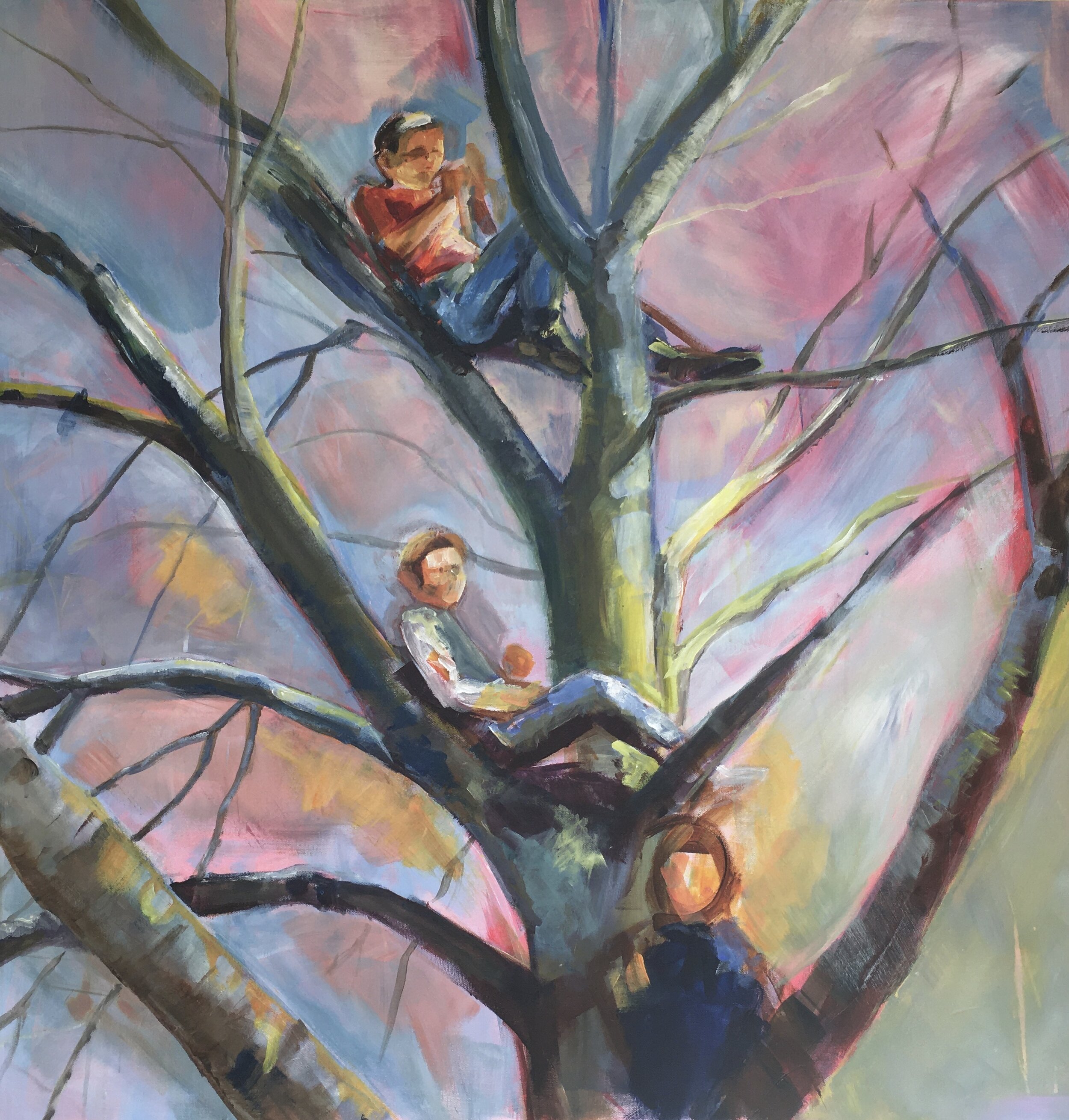Pink skies, Oil and acrylic on canvas, 100cmx100cm