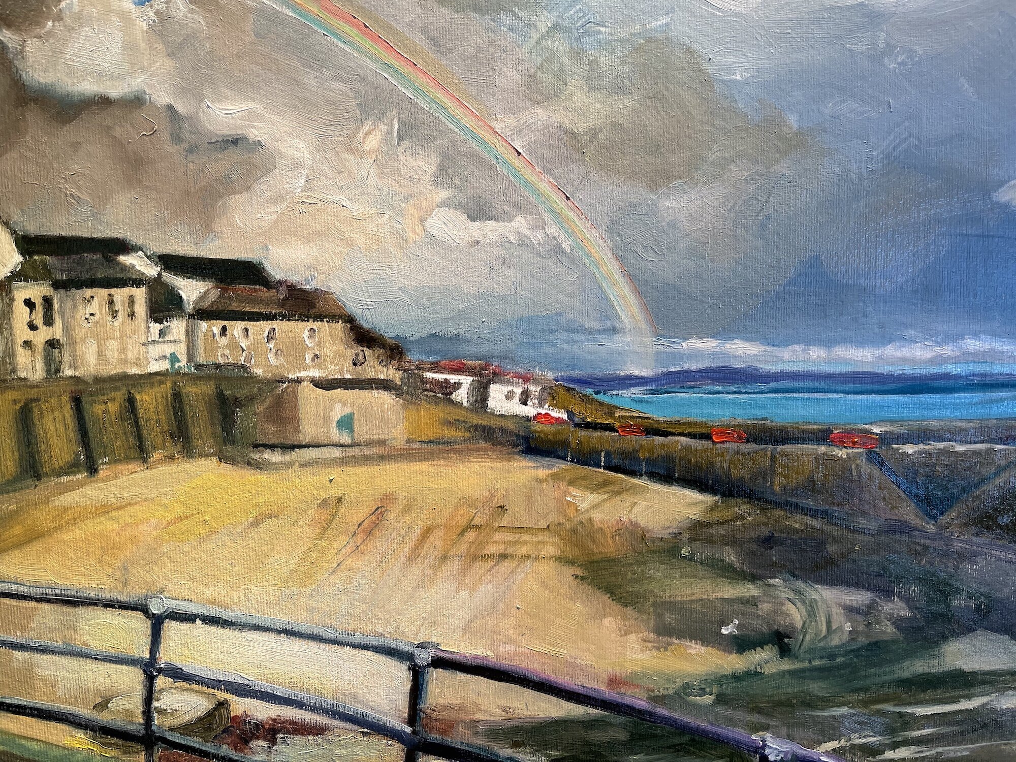 Rainbow over Mousehole, Oil on Paper, 35 x 45cm, unframed