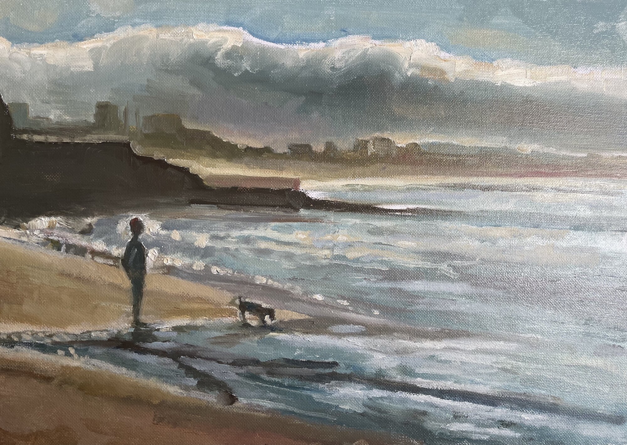 Looking out to sea, oil on canvas board, 30 x 42cm