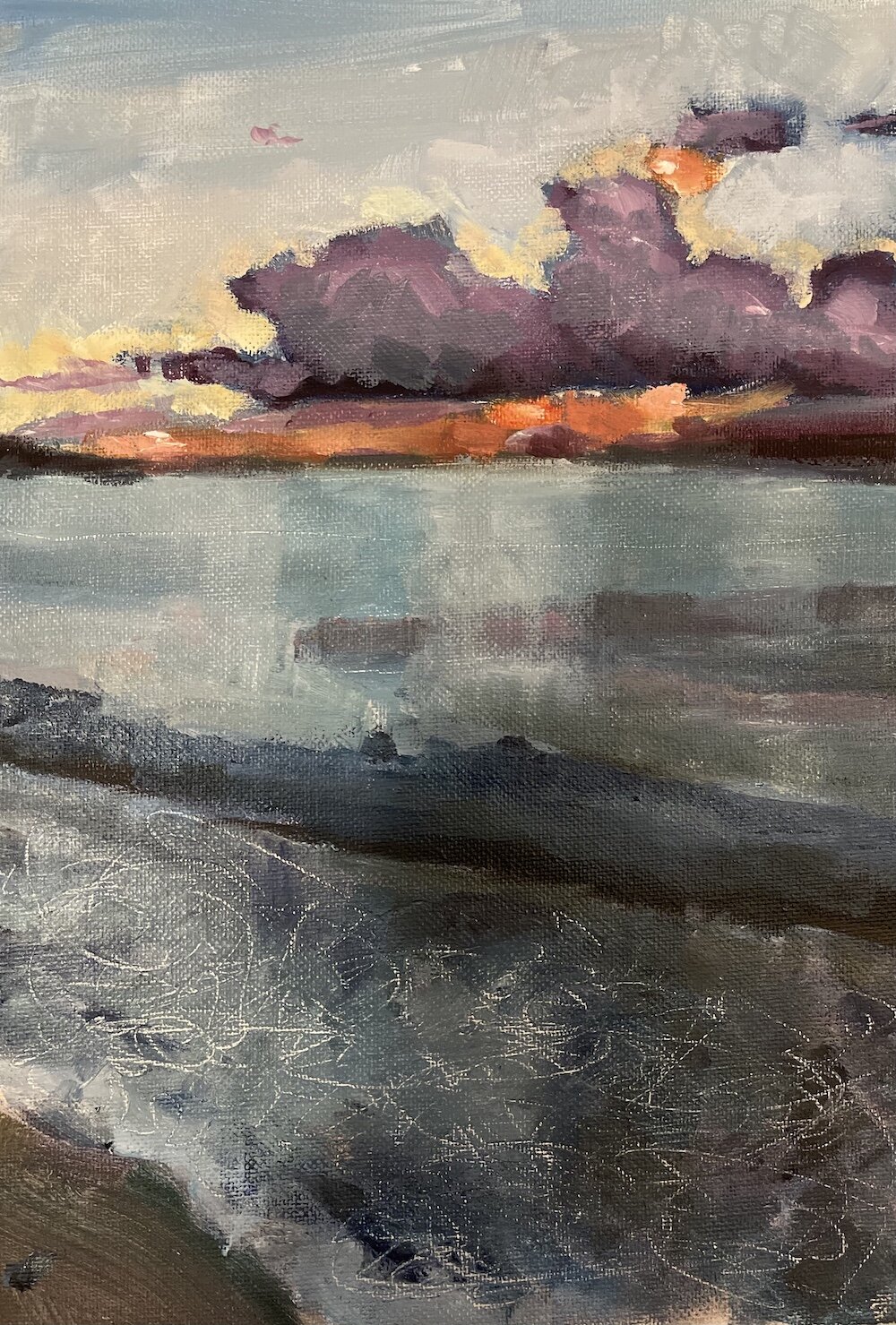 Purple Sunset, Oil on Canvas board, 20x27