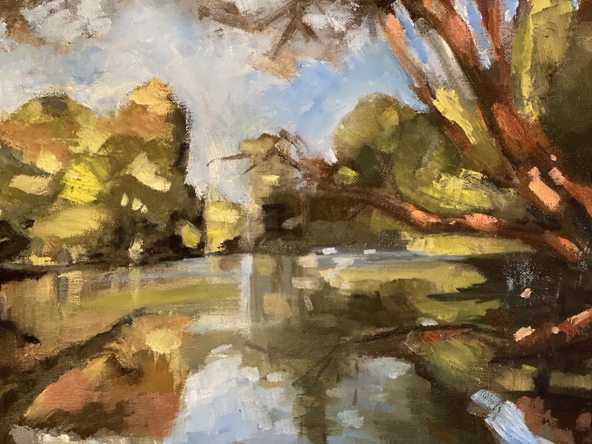  Sunshine on River, oil on canvas board, 30x42cm 