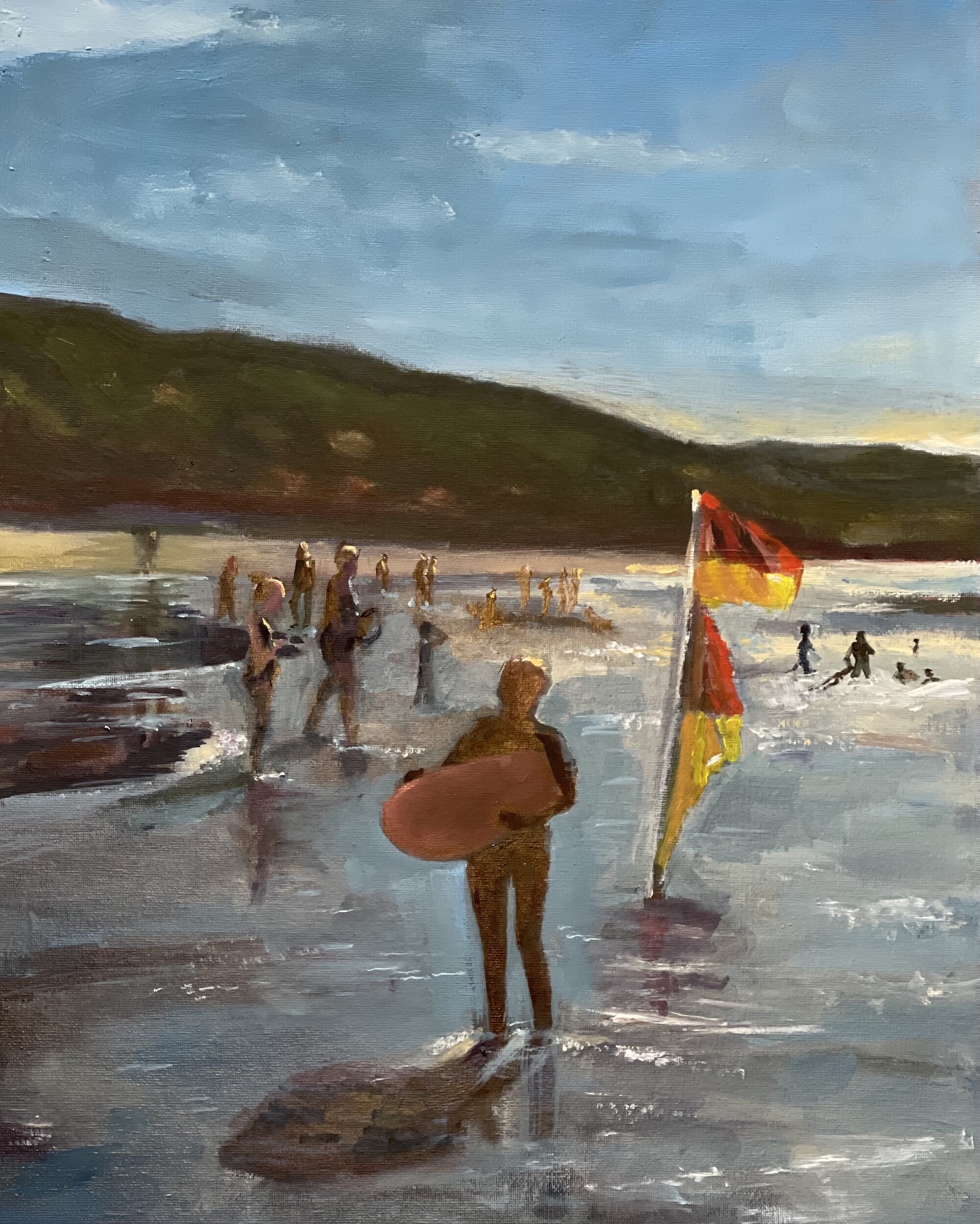  Surfers at sundown, oil on canvas board, 40x50cm 