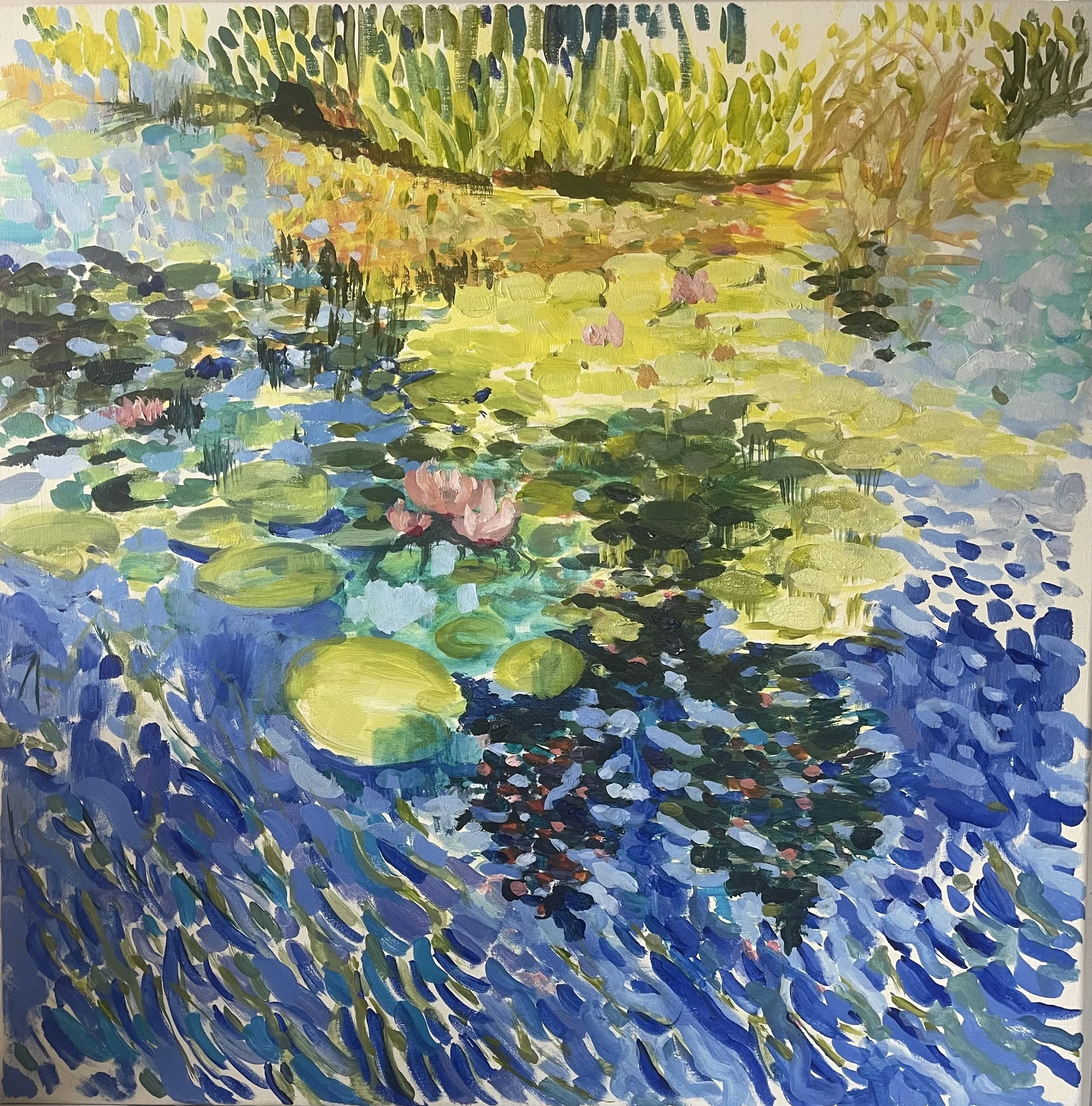 Reflecting on Lillies, Acrylic on canvas 75x75cm