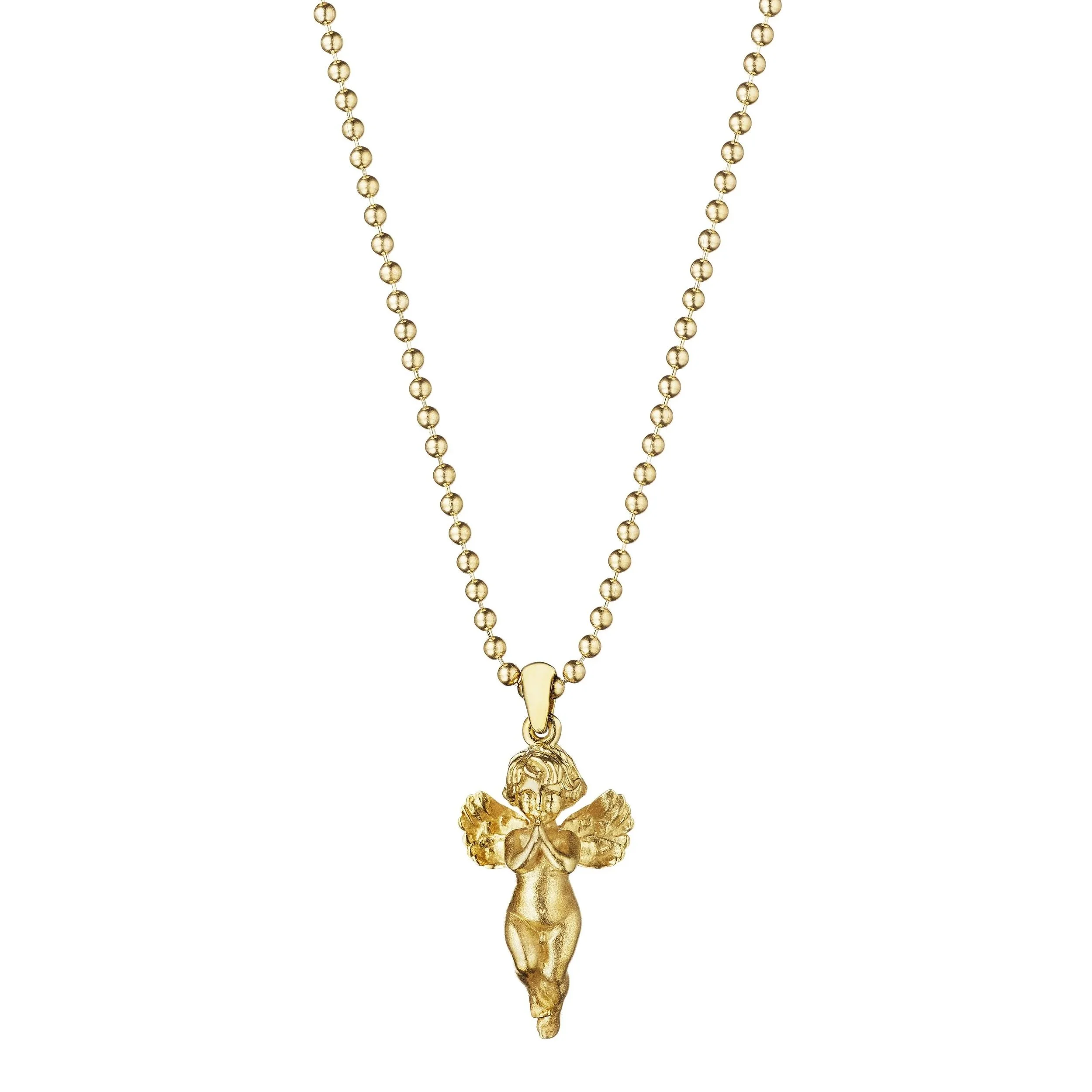 18K gold Mini Messenger necklace by NAONES featuring a sculptural messenger figure pendant on a 16-inch adjustable ball chain