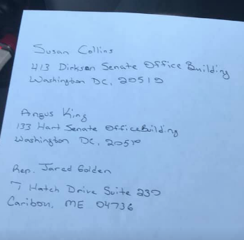 Representatives to WRITE to in Maine
