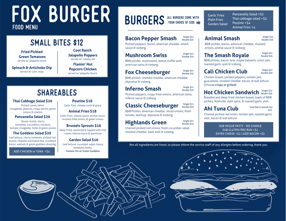 Highlands Menus — FOX BURGER