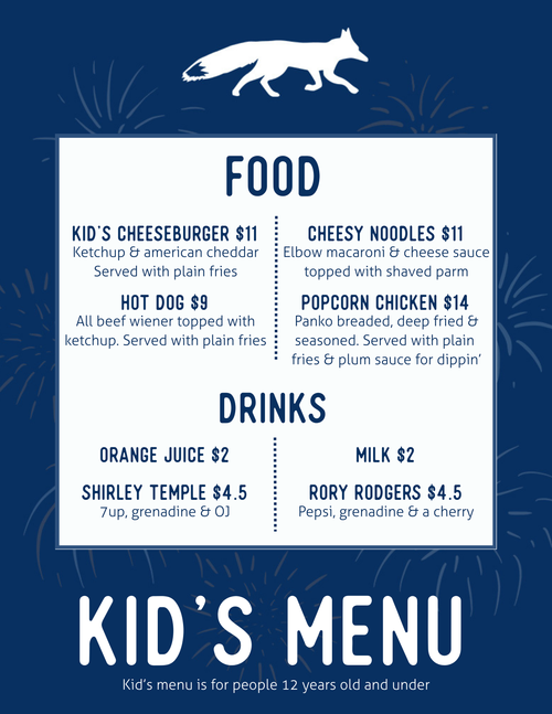 Highlands Menus — FOX BURGER