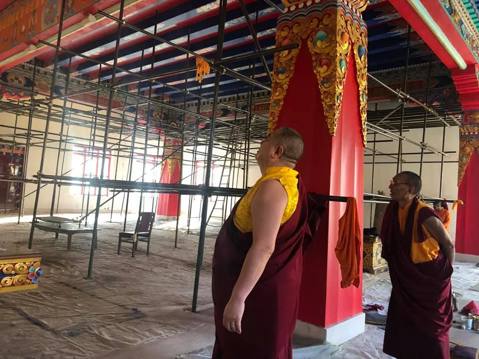 Rabjam Rinpoche supervising the reconstruction of the temple